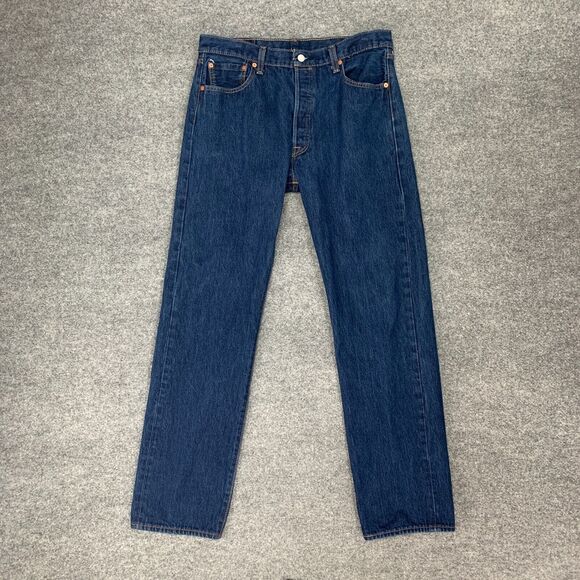 Levis 501 Jean Mens 36x32 Medium Wash Straight Leg Button Fly Overlock Stitch - Picture 2 of 10